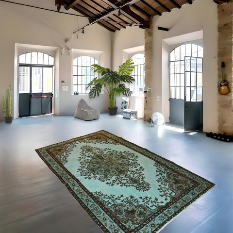 Turquoise vintage vloerkleed - 272x165 cm - HANDGEMAAKT