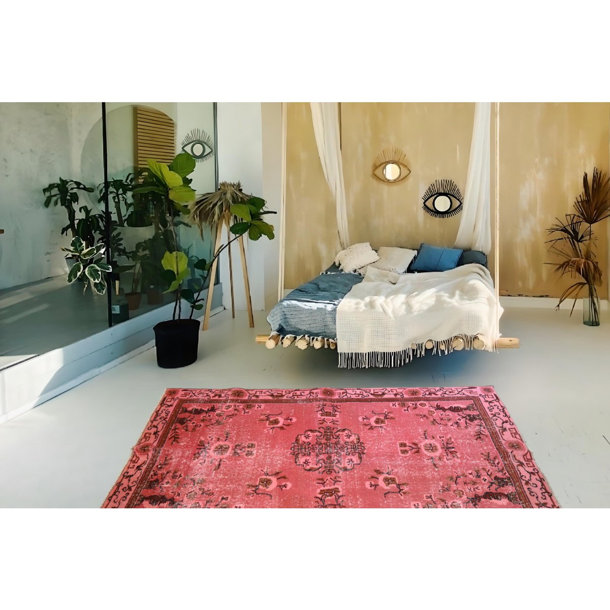 Roze vintage vloerkleed - 203x108 cm - HANDGEMAAKT
