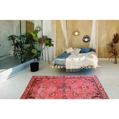 Roze vintage vloerkleed - 203x108 cm - HANDGEMAAKT