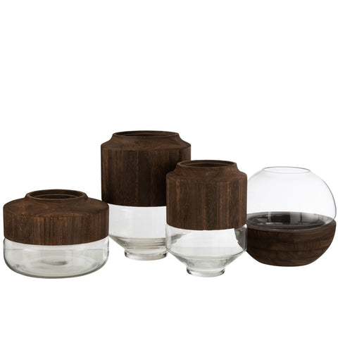 J-Line vaas Rond Hoog - hout/glas - donkerbruin - L - 31.00 cm hoog