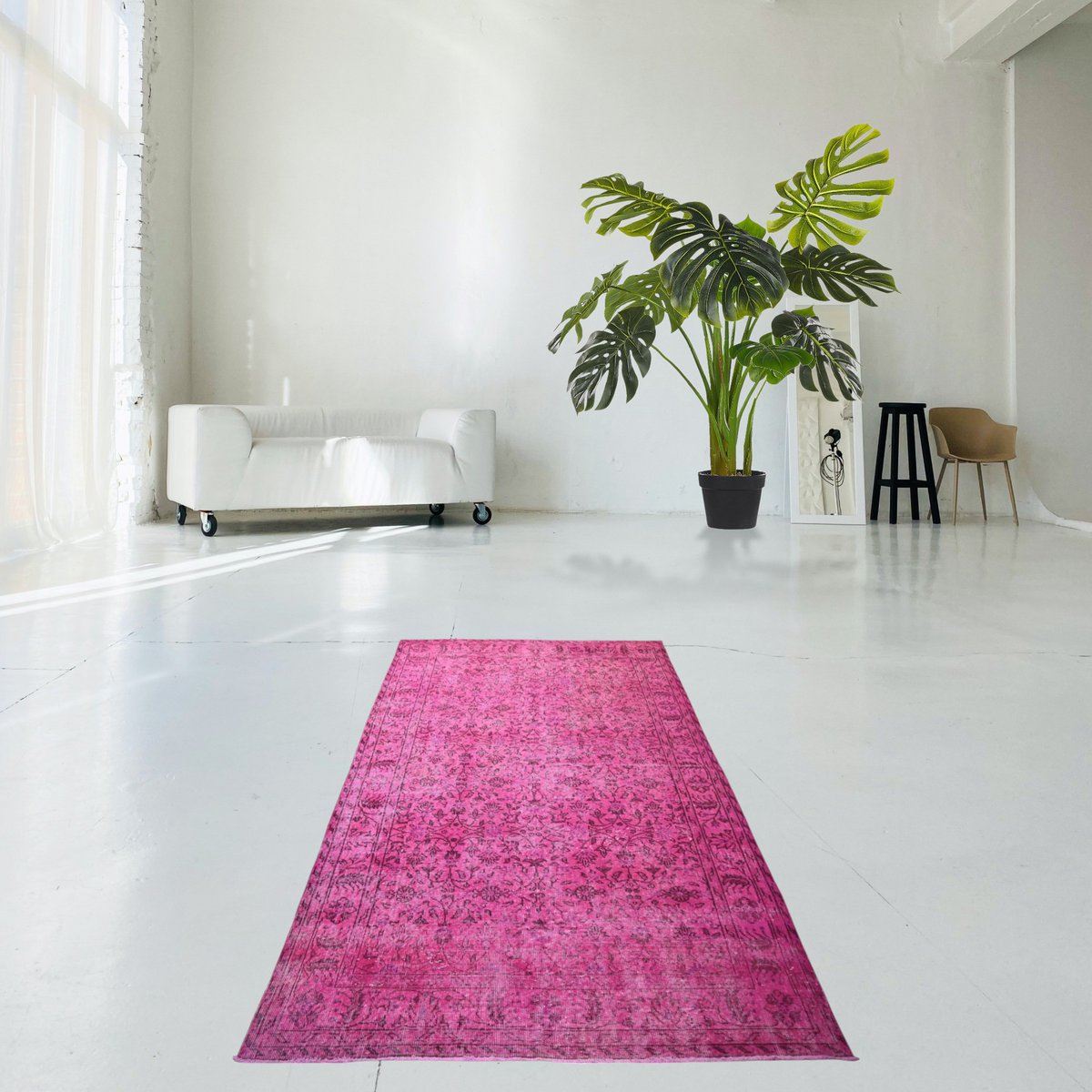 Roze vintage vloerkleed - 250x152 cm - HANDGEMAAKT