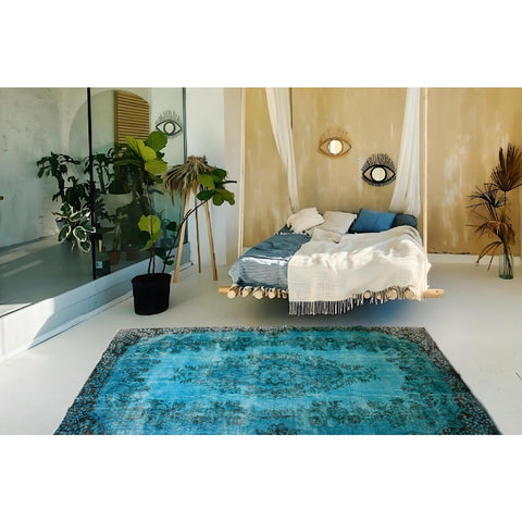 Turquoise vintage vloerkleed - 291x167 cm - HANDGEMAAKT