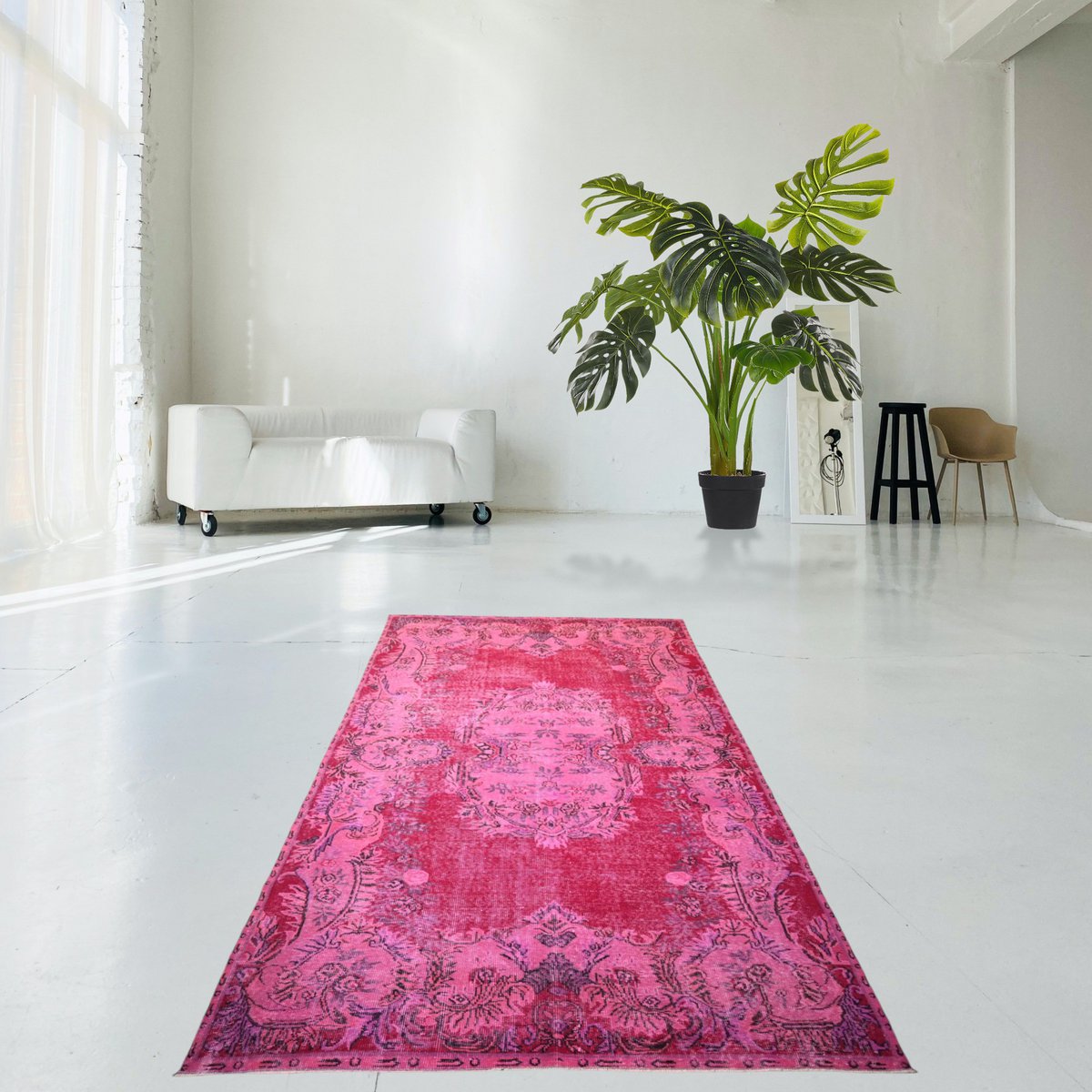 Roze vintage vloerkleed - 300x186 cm - HANDGEMAAKT