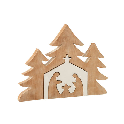 J-Line kerstdecoratie - hout - naturel/wit
