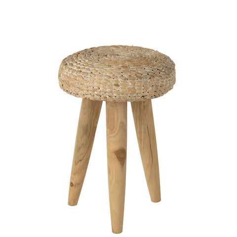 J-Line kruk Rond - hout/waterhyacint - naturel