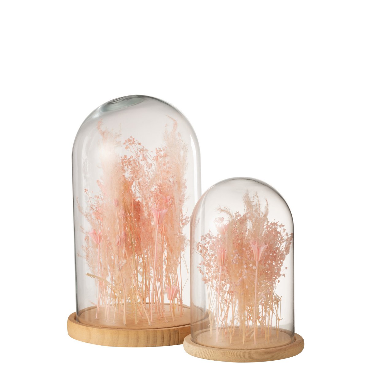 J-Line decoratie Stolp - droogbloemen - glas/hout - lichtroze - large