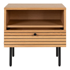 Kyoto Side Table - Bijzettafel, eikenfineer, zwart metalen poten, 1 lade, 50x40x50 cm