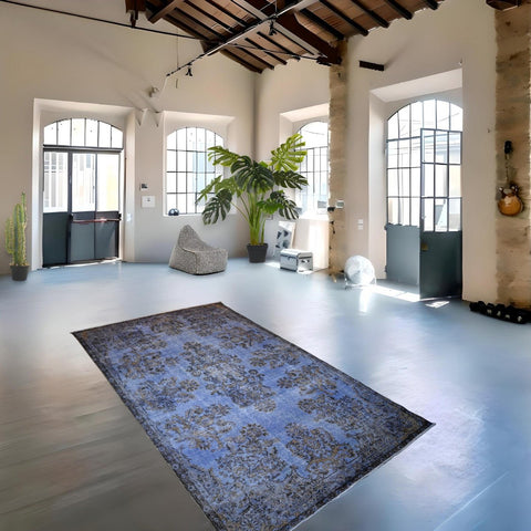 Blauw vintage vloerkleed - 297x175 cm - HANDGEMAAKT