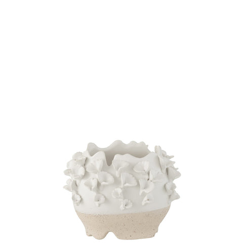 J-Line bloempot Anemone - keramiek - wit/beige - Ø 17.00 cm