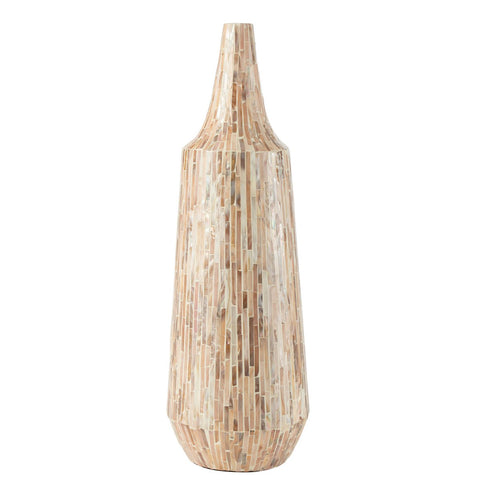 J-Line vaas Nuye Fles - schelpen/papier- beige