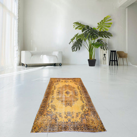 Geel vintage vloerkleed - 222x118 cm - HANDGEMAAKT