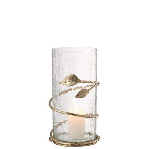 J-Line Vaas Blad Kort Glas/Ijzer Transparant/Goud