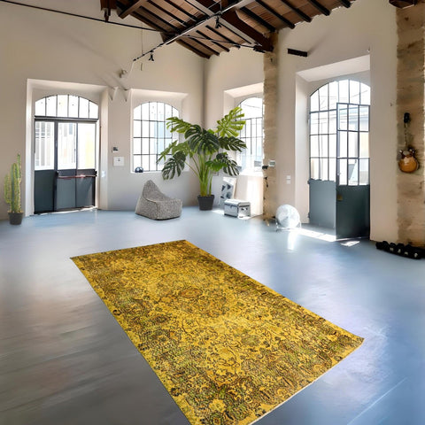 Geel vintage vloerkleed - 316x176 cm - HANDGEMAAKT