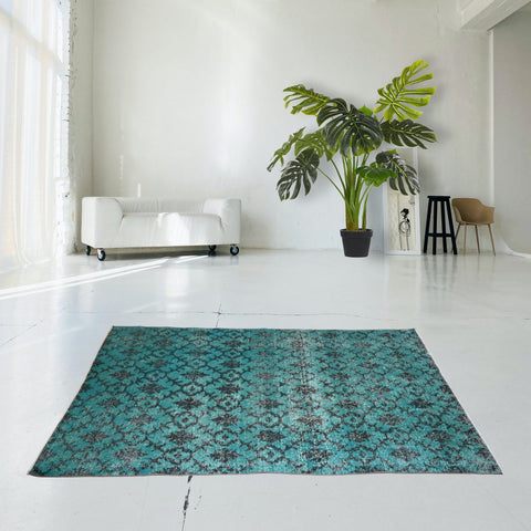 Turquoise vintage vloerkleed - 217x127 cm - HANDGEMAAKT