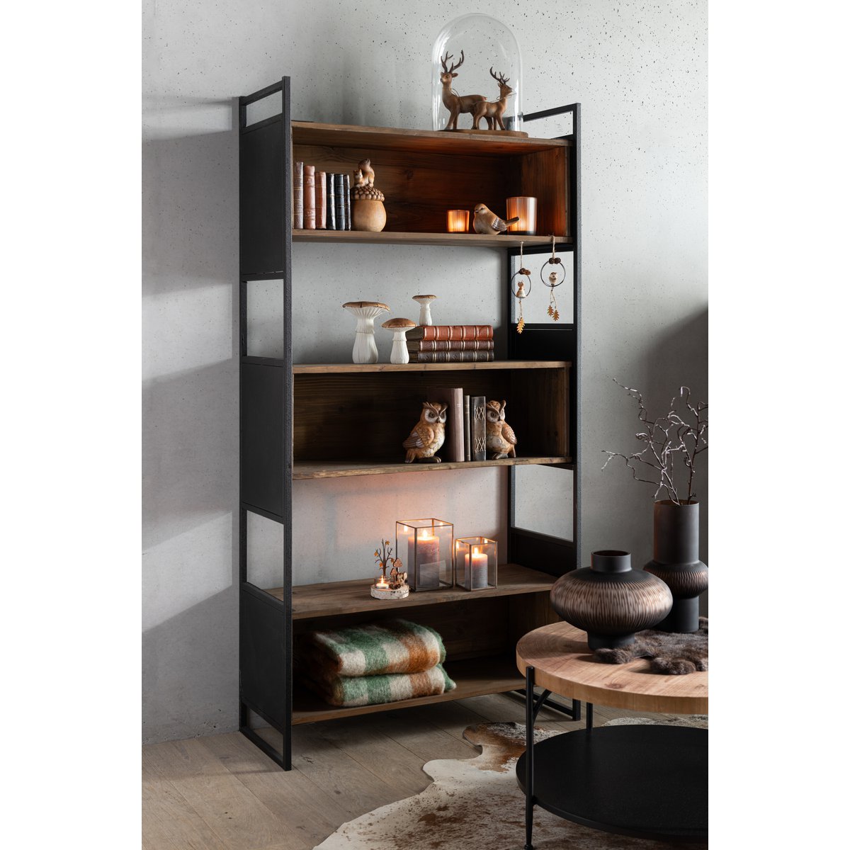 J-Line Bijzettafel Bio Mdf/Ijzer Zwart/Naturel