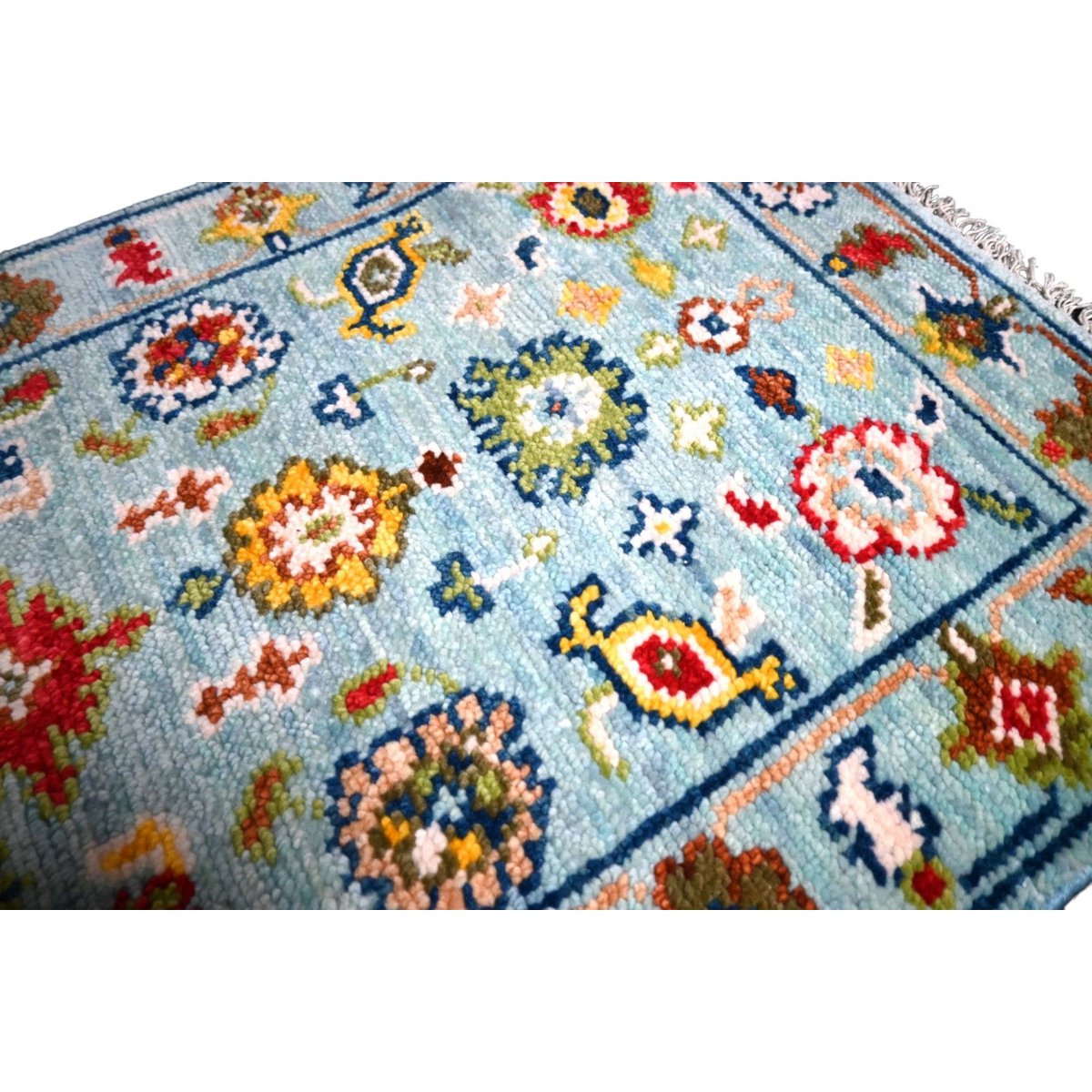 Blauw Azeri vloerkleed - 95x65 cm - HANDGEMAAKT