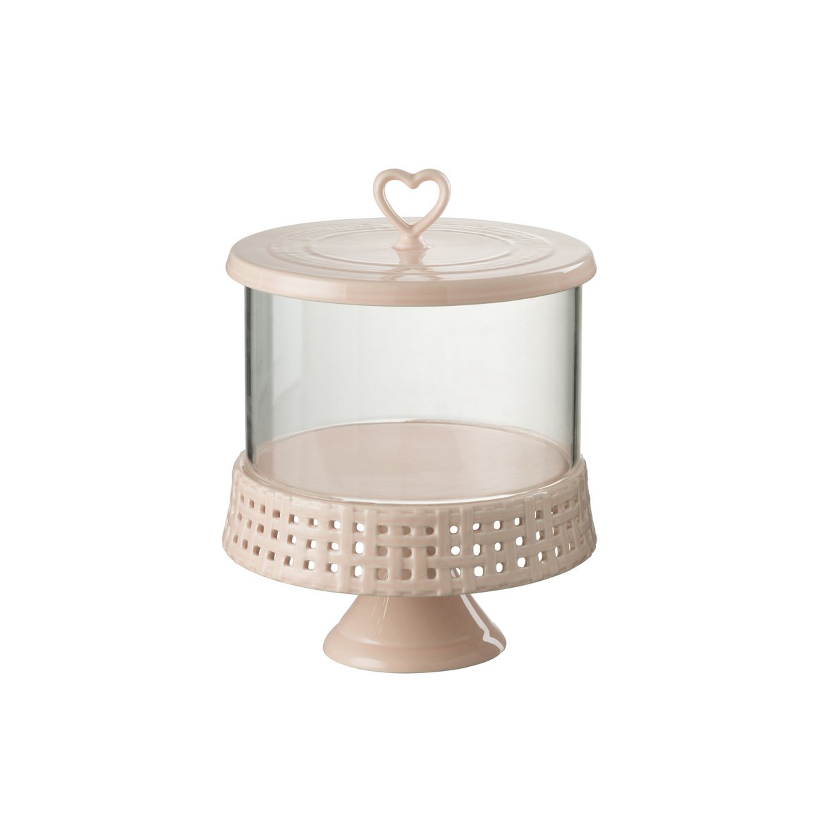 J-Line Cake bord onder glas - taartplateau - keramiek - roze - L