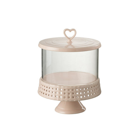 J-Line Cake bord onder glas - taartplateau - keramiek - roze - L