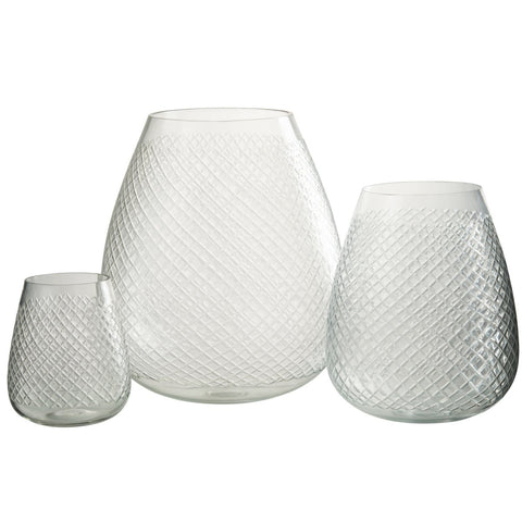 J-Line vaas Geruit - glas - transparant - large