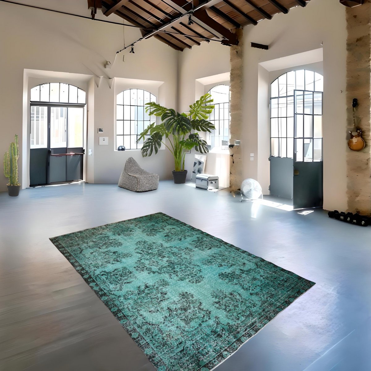 Turquoise vintage vloerkleed - 316x200 cm - HANDGEMAAKT