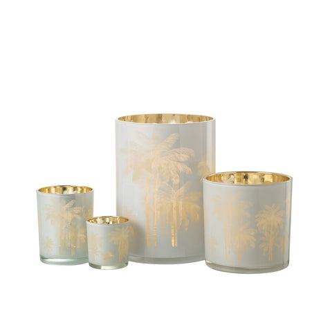 J-Line windlicht Palmbomen - glas - blauw/goud - extra large