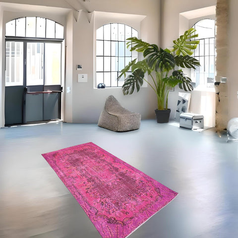 Roze vintage vloerkleed - 218x116 cm - HANDGEMAAKT