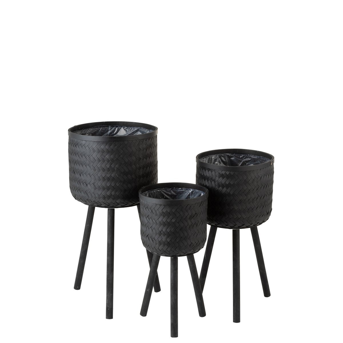 J-Line Bloempot bamboe - jute - zwart - Ø 37 cm