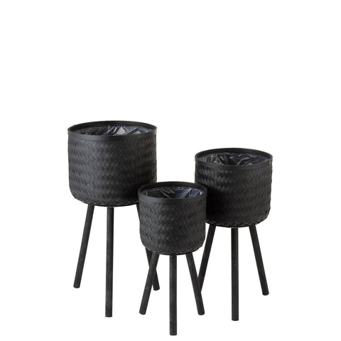 J-Line Bloempot bamboe - jute - zwart - Ø 37 cm