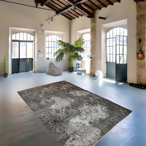 Grijs vintage vloerkleed - 300x193 cm - HANDGEMAAKT