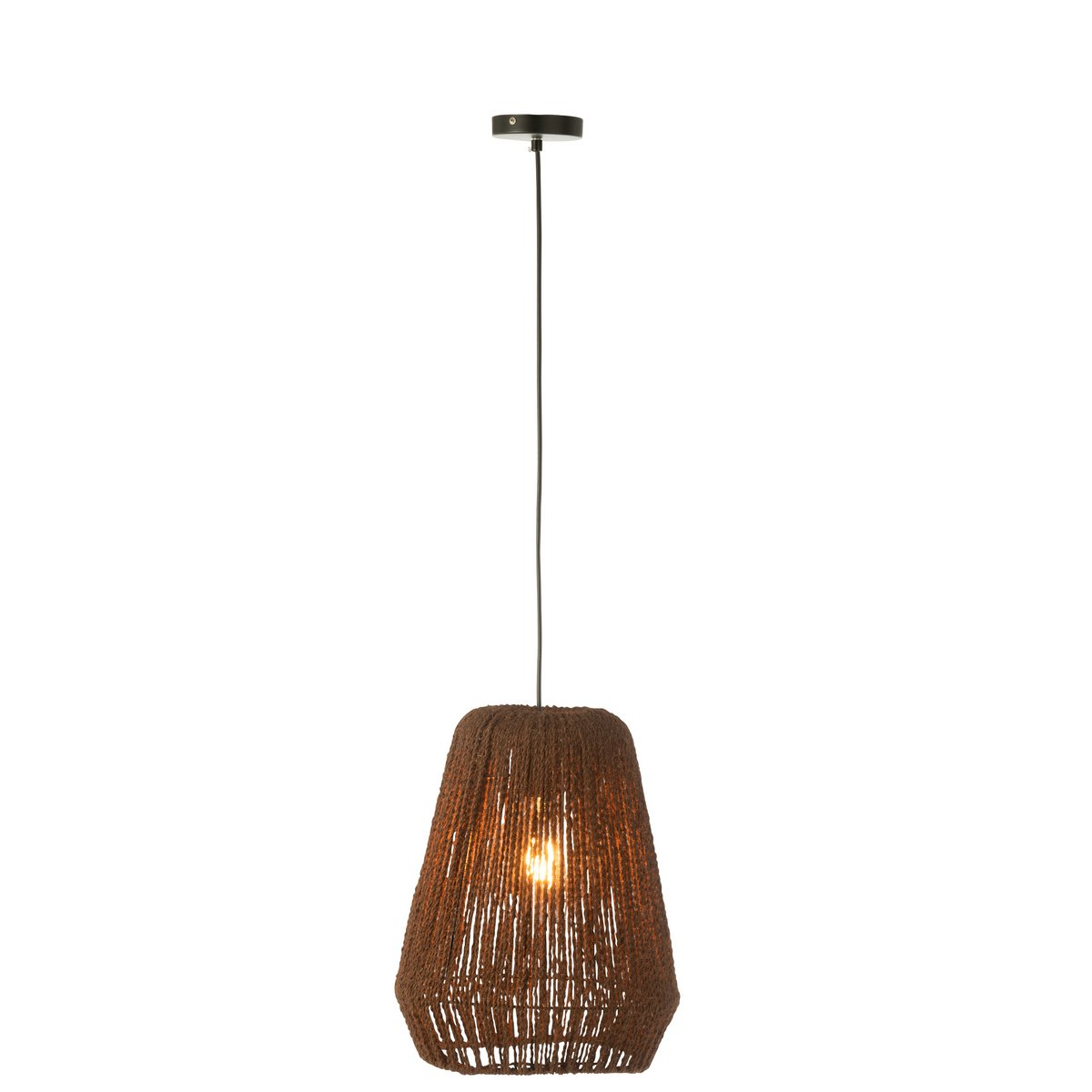 J-Line Hanglamp Vlecht Metaal/Palm Zwart Small