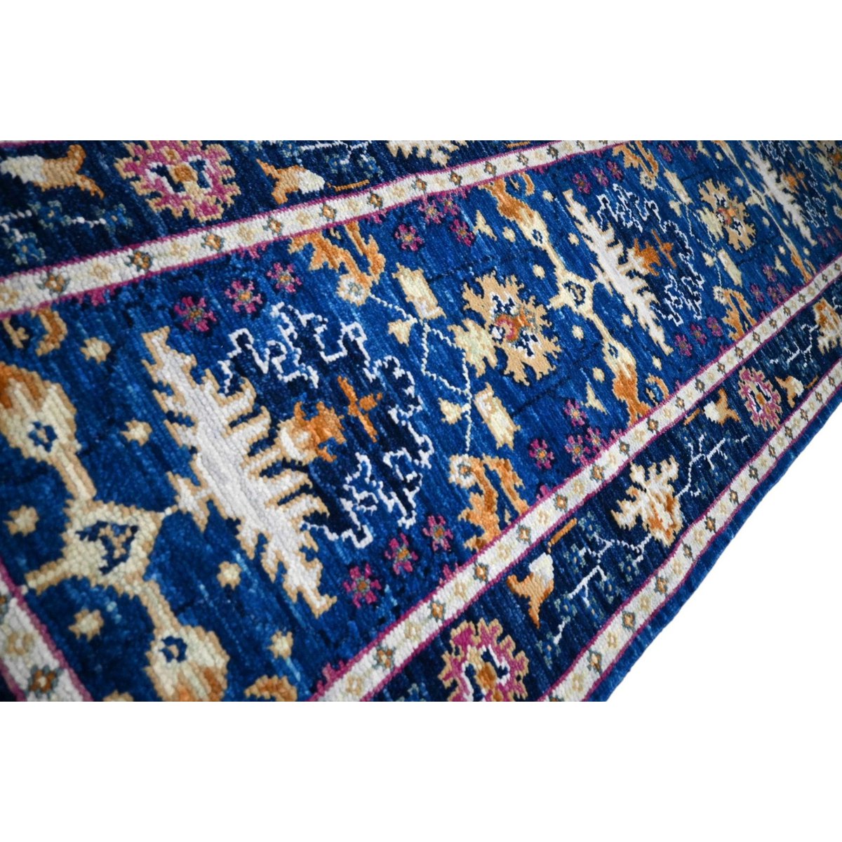 Blauwe Azeri loper - 303x80 cm - HANDGEMAAKT
