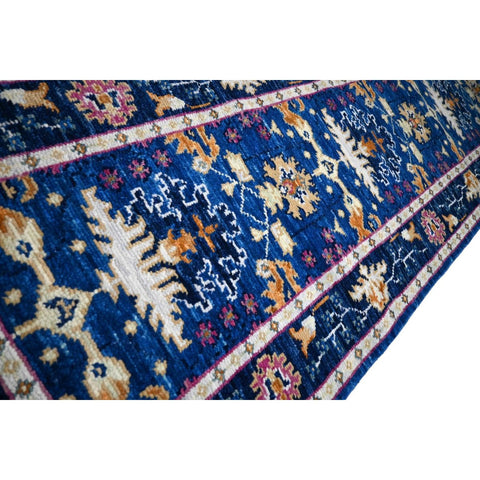 Blauwe Azeri loper - 303x80 cm - HANDGEMAAKT