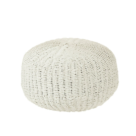J-Line Pouf Rond Geweven Plastiek Wit