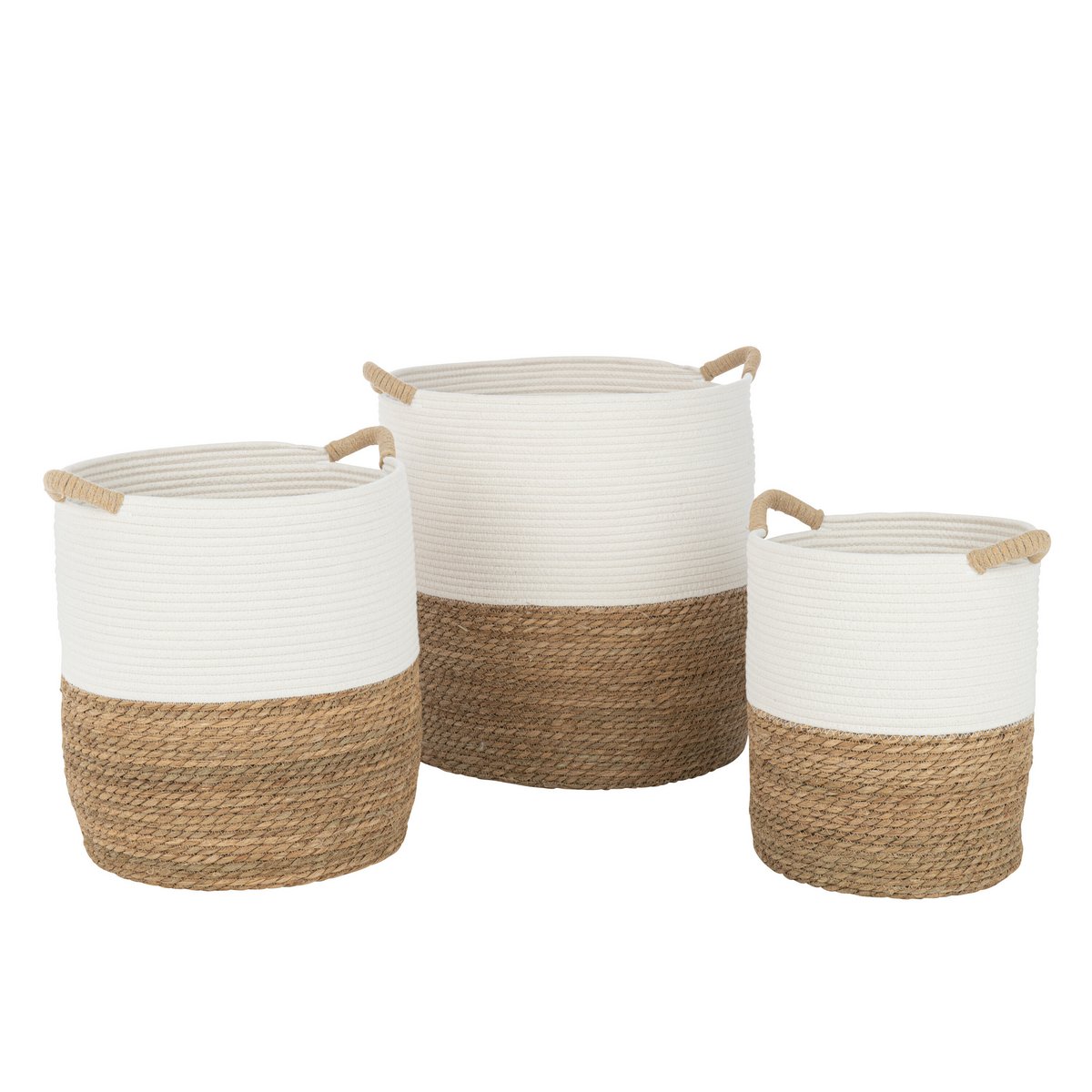 J-Line mand Rond Handvatten - textiel - wit/naturel