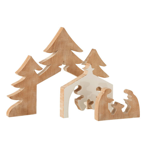 J-Line kerstdecoratie - hout - naturel/wit