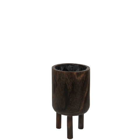 J-Line bloempot Op Voet Paulownia - hout - bruin - small - Ø 21.50 cm