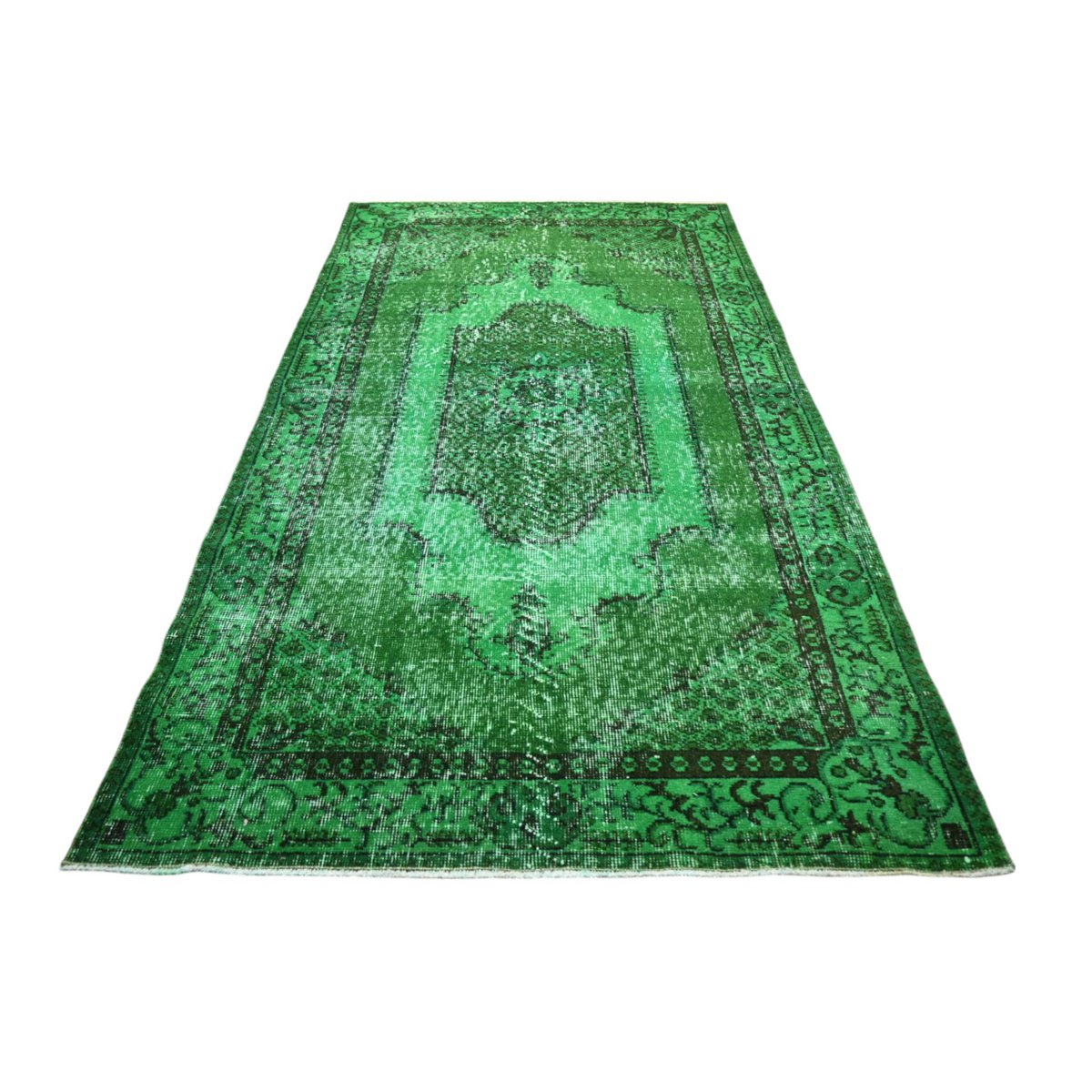 Groen vintage vloerkleed - 204x114 cm - HANDGEMAAKT