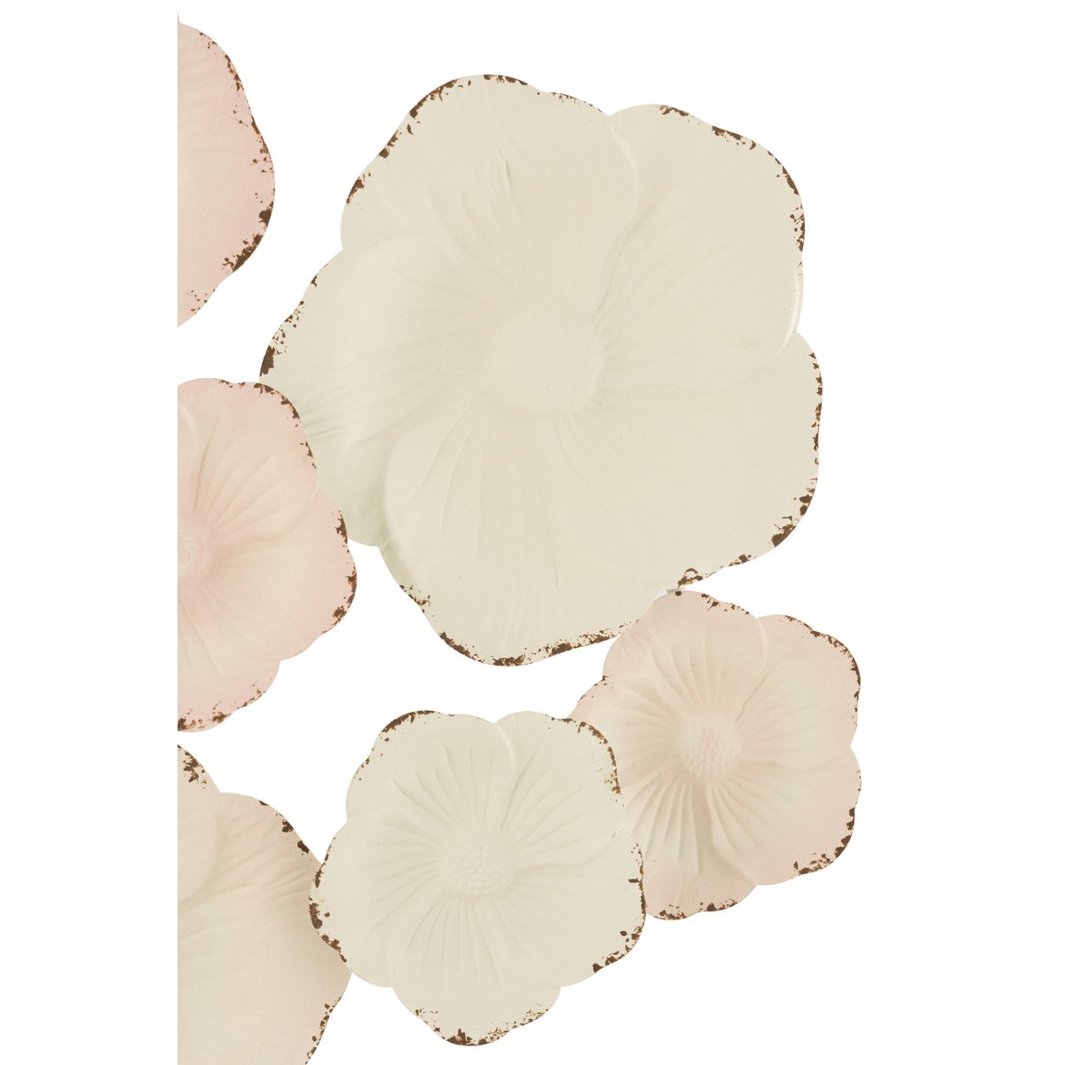 J-Line wanddecoratie Bloemen - metaal - roze/wit