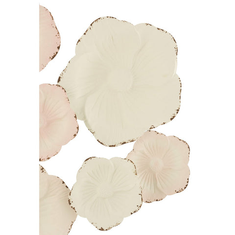 J-Line wanddecoratie Bloemen - metaal - roze/wit