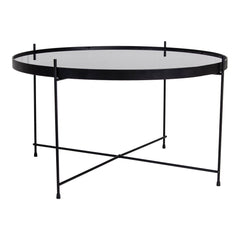 Venezia Salontafel - Salontafel zwart gepoedercoat staal met glas ø70xh40cm