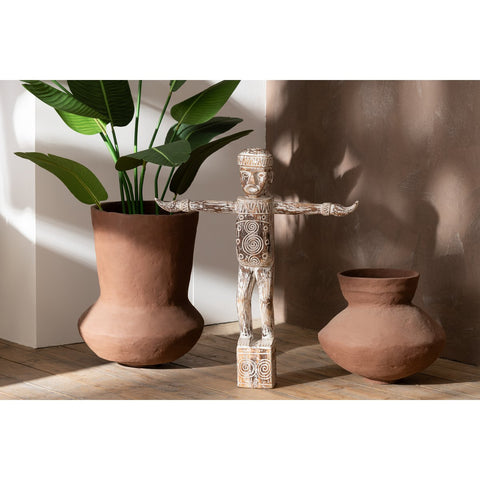 J-Line vaas Pot Archaic - papier maché - bruin - groot