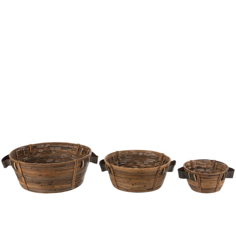 J-Line Set Van 3 Schalen + Handvat Rotan Bruin