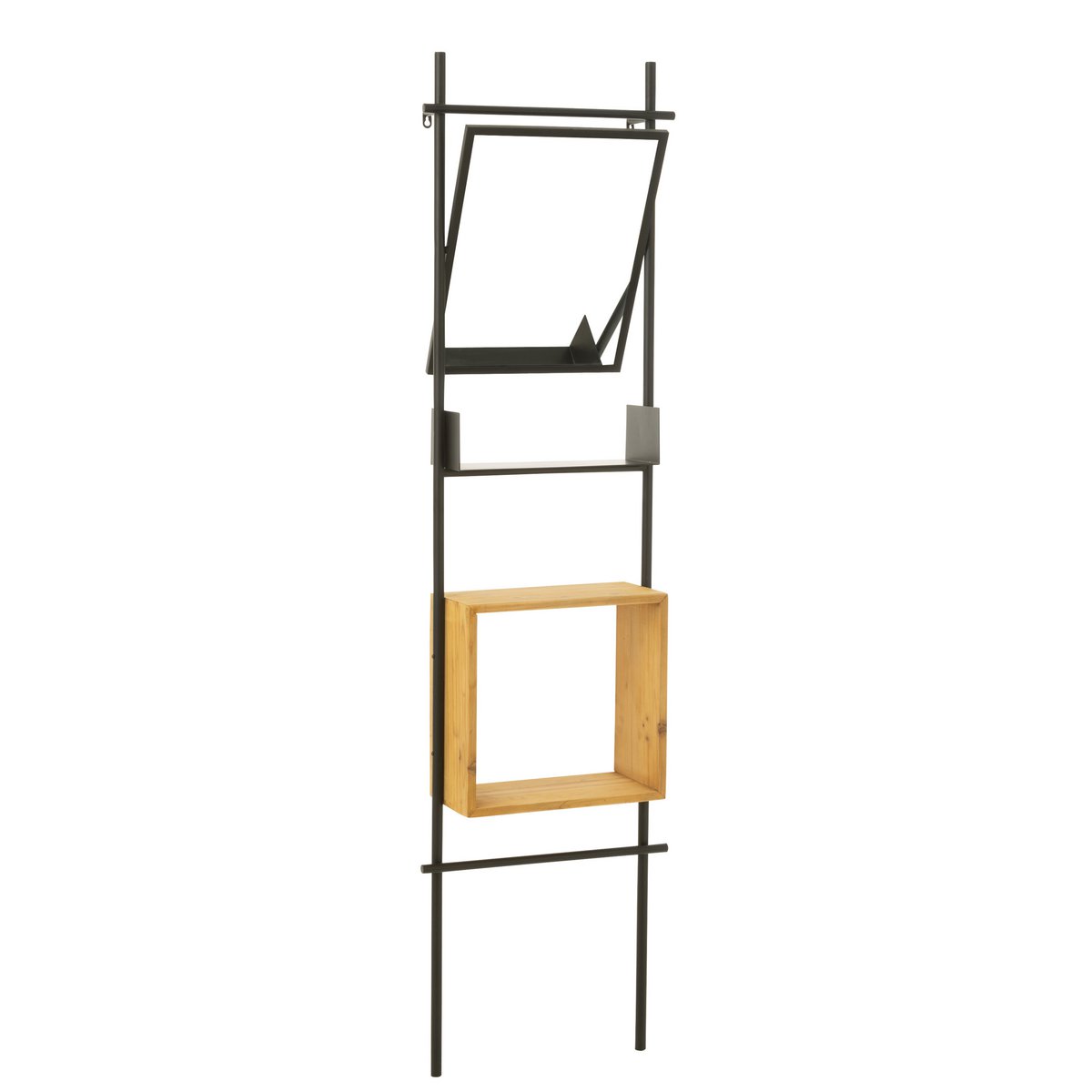 J-Line Muur Schap Met Spiegel Tina Hout/Ijzer Zwart/Naturel