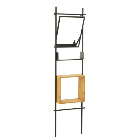 J-Line Muur Schap Met Spiegel Tina Hout/Ijzer Zwart/Naturel