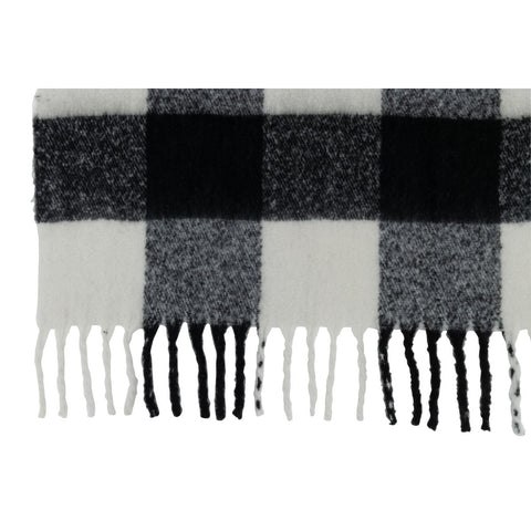 J-Line Plaid tegels - polyester - zwart/ wit - 152 x 127 cm