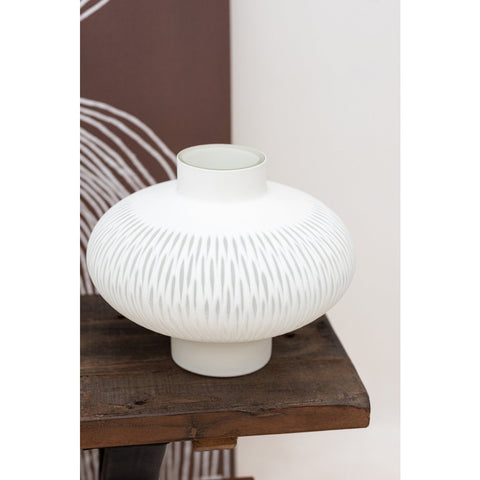 J-Line vaas Streep Bal Laag - glas - wit - 24.50 cm hoog