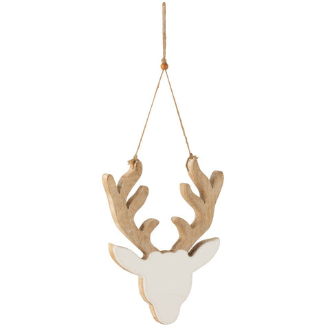 J-Line Kersthanger rendier - hout - wit - L
