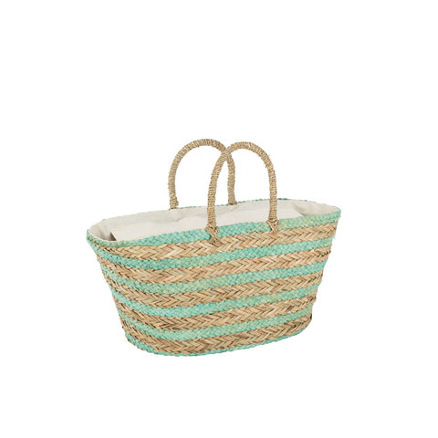 J-Line Strandtas Korte Handvatten Horizontale Streep Jute Naturel/Blauw