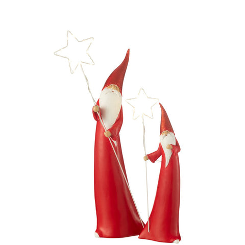 J-Line Set Van 2 Kerstman Led Ster Resin Wit/Rood