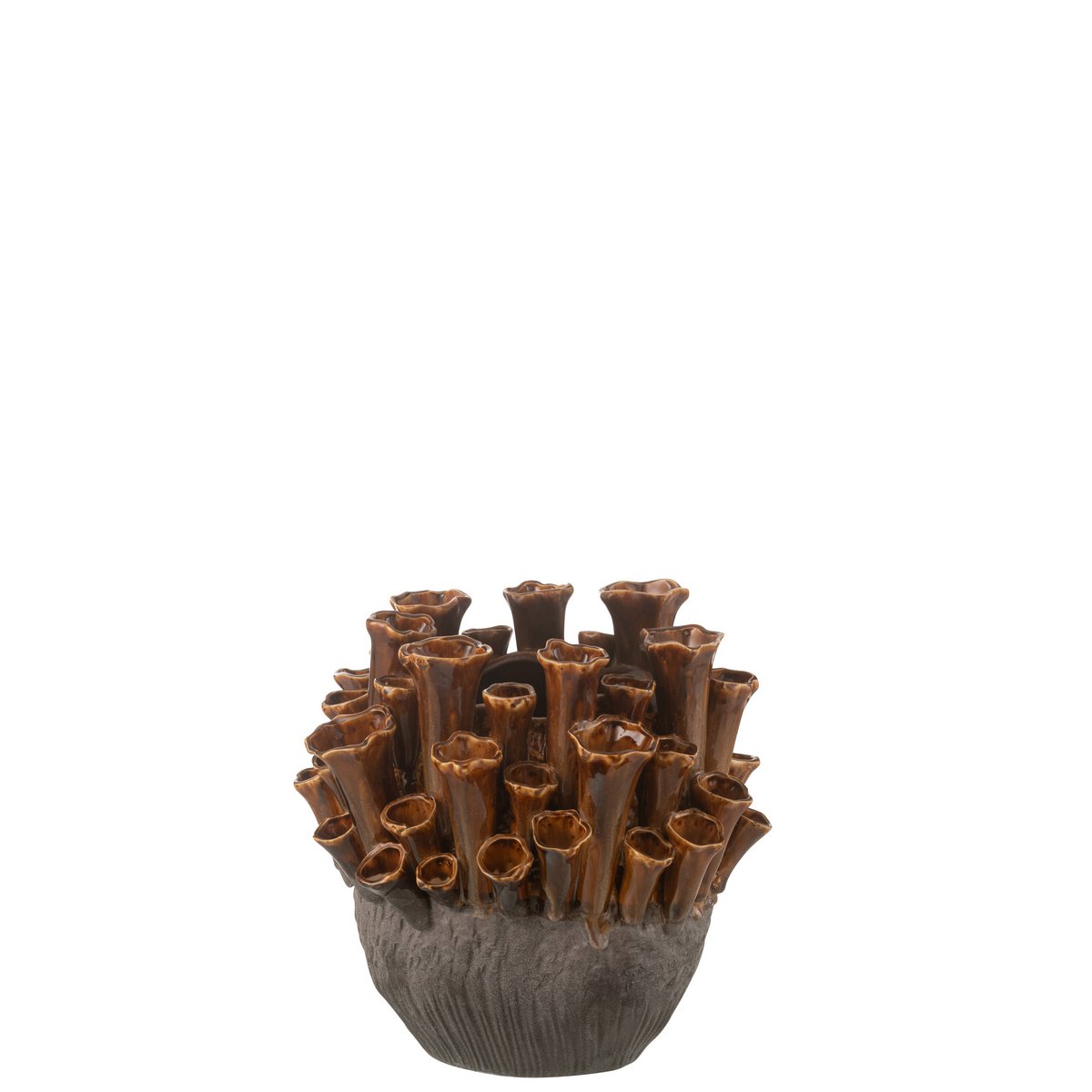 J-Line Vaas Anemone Porselein Bruin/Grijs Small
